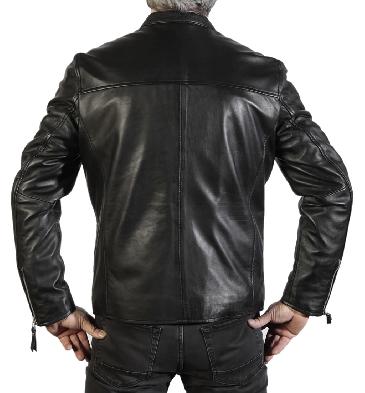SL101004 - Silver Zipped Black Leather Biker Jacket